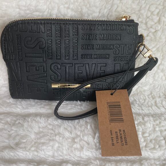 Steve Madden Wristlet Embossed Wallet Black Floral - Picture 2 of 8